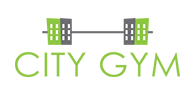 Logo showing a barbell with buildings as weights above the text "City Gym" in green and gray.